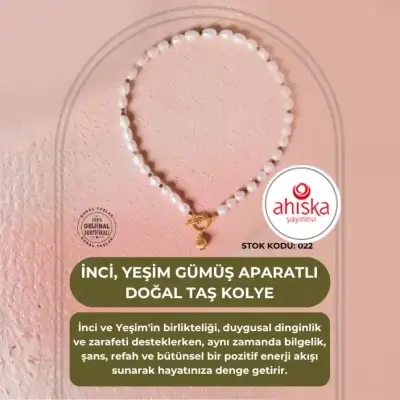 Sertifikalı İnci, Yeşim Gümüş Aparatlı Doğal Taş Kolye (SK022) - Doğal Taş (1)