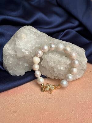 Sertifikalı İnci Zirkon Çiçek Aparatlı Doğal Taş Bileklik (SK:442) - 3