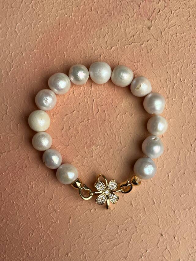 Sertifikalı İnci Zirkon Çiçek Aparatlı Doğal Taş Bileklik (SK:442) - 4