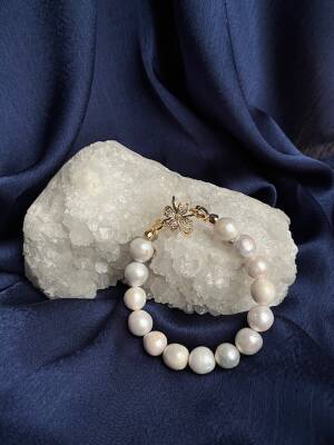 Sertifikalı İnci Zirkon Çiçek Aparatlı Doğal Taş Bileklik (SK:442) - 6