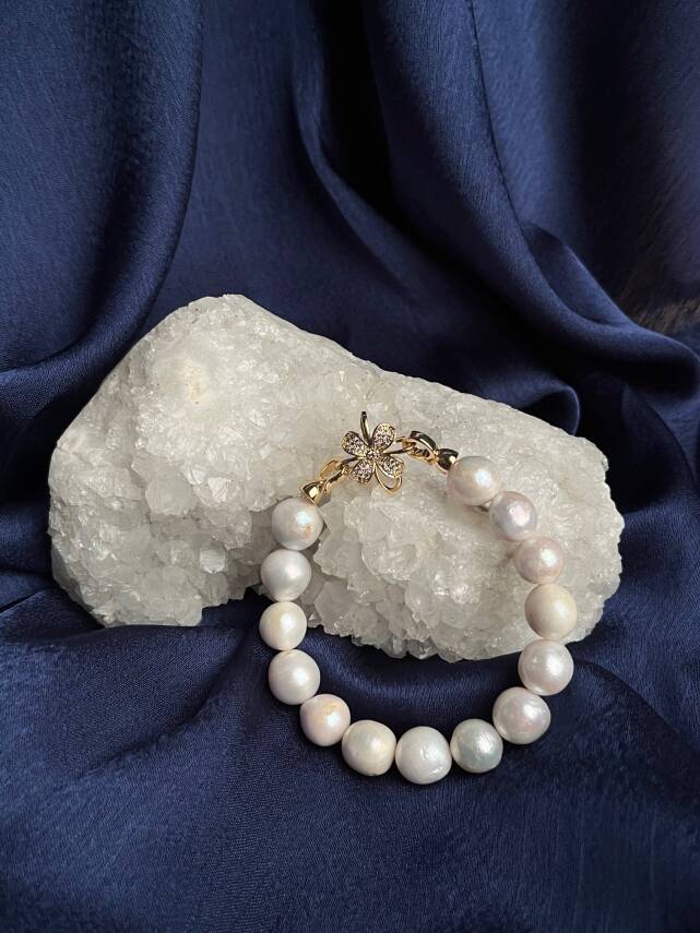 Sertifikalı İnci Zirkon Çiçek Aparatlı Doğal Taş Bileklik (SK:442) - 6