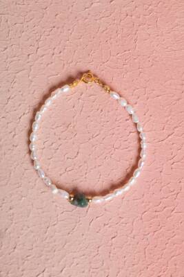 Sertifikalı İnci, Zümrüt Gümüş Kapama Doğal Taş Bileklik (SK:066) - Osmanlı Doğal Taş