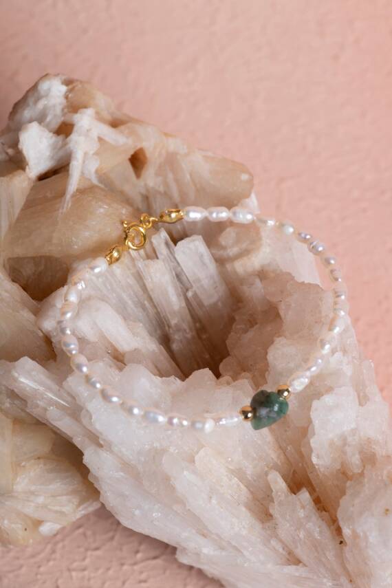 Sertifikalı İnci, Zümrüt Gümüş Kapama Doğal Taş Bileklik (SK:066) - 5