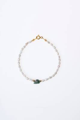 Sertifikalı İnci, Zümrüt Gümüş Kapama Doğal Taş Bileklik (SK:066) - 6