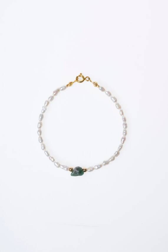 Sertifikalı İnci, Zümrüt Gümüş Kapama Doğal Taş Bileklik (SK:066) - 6