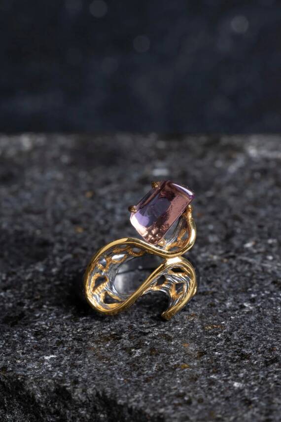 Sertifikalı İridyumlu Ametist Özel Tasarım Gümüş Yüzük (Kadın) (SK:005) - 1