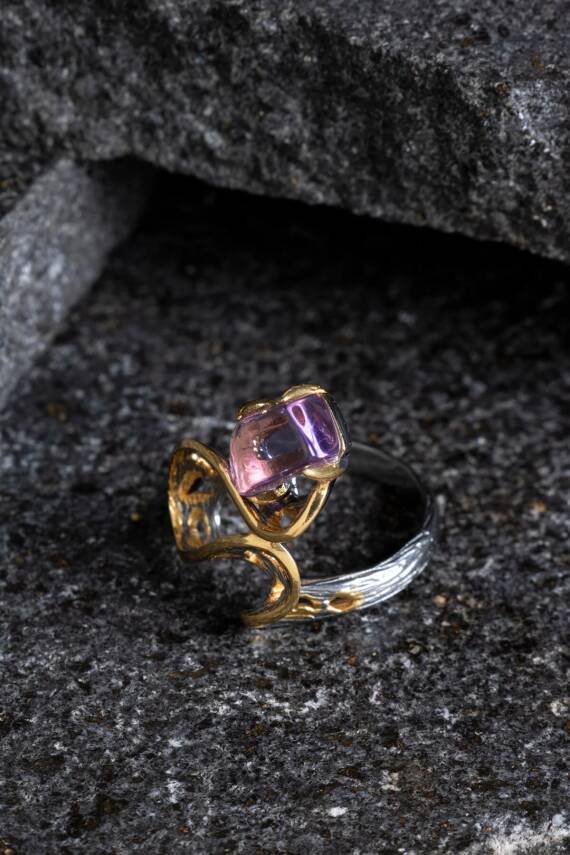 Sertifikalı İridyumlu Ametist Özel Tasarım Gümüş Yüzük (Kadın) (SK:005) - 4