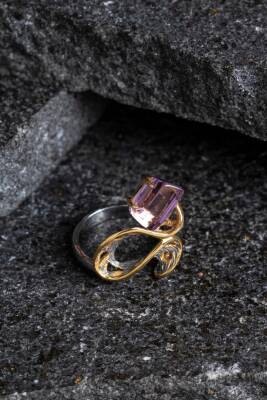 Sertifikalı İridyumlu Ametist Özel Tasarım Gümüş Yüzük (Kadın) (SK:005) - 5