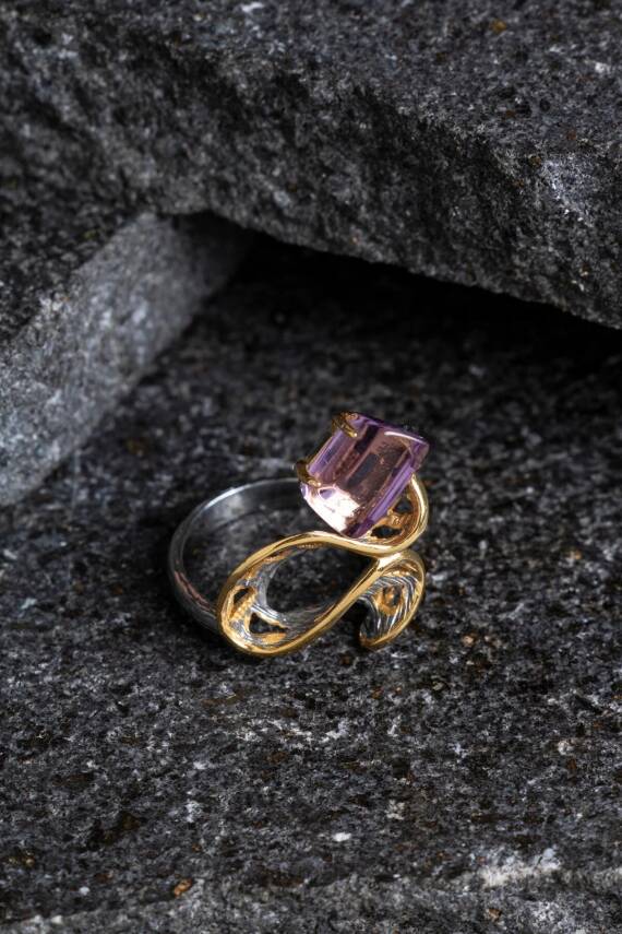 Sertifikalı İridyumlu Ametist Özel Tasarım Gümüş Yüzük (Kadın) (SK:005) - 5