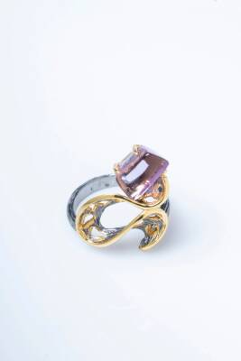 Sertifikalı İridyumlu Ametist Özel Tasarım Gümüş Yüzük (Kadın) (SK:005) - 7