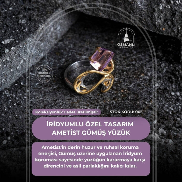 Sertifikalı İridyumlu Ametist Özel Tasarım Gümüş Yüzük (SK:005) - 2