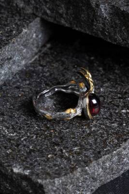 Sertifikalı İridyumlu Granat Lal Özel Tasarım Gümüş Yüzük (Kadın) (SK:001) - 3