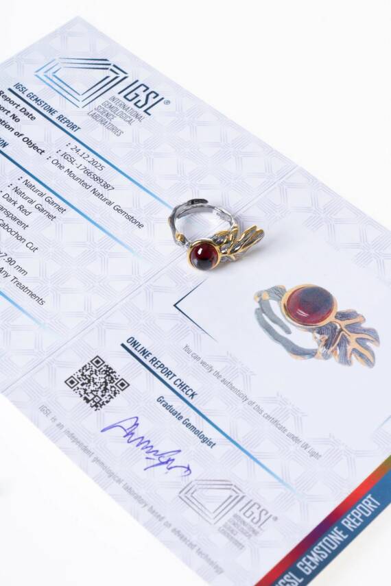 Sertifikalı İridyumlu Granat Lal Özel Tasarım Gümüş Yüzük (Kadın) (SK:001) - 6