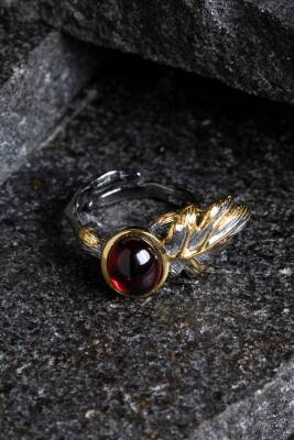 Sertifikalı İridyumlu Granat Lal Özel Tasarım Gümüş Yüzük (SK:001) - Osmanlı Doğal Taş