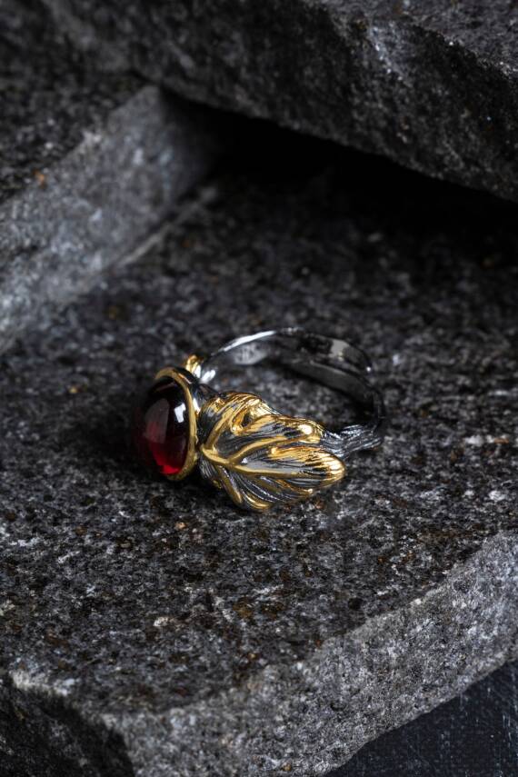 Sertifikalı İridyumlu Granat Lal Özel Tasarım Gümüş Yüzük (SK:001) - 3