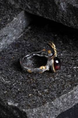 Sertifikalı İridyumlu Granat Lal Özel Tasarım Gümüş Yüzük (SK:001) - 4