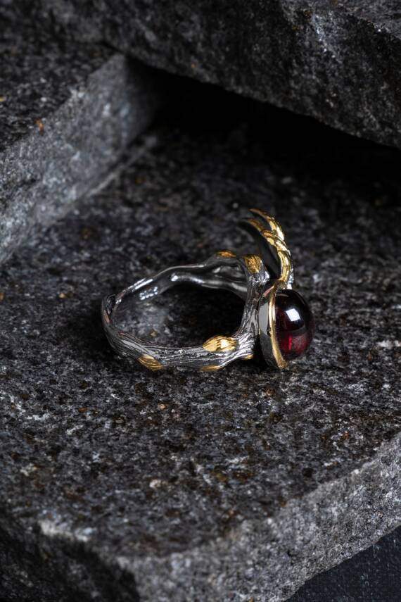 Sertifikalı İridyumlu Granat Lal Özel Tasarım Gümüş Yüzük (SK:001) - 4