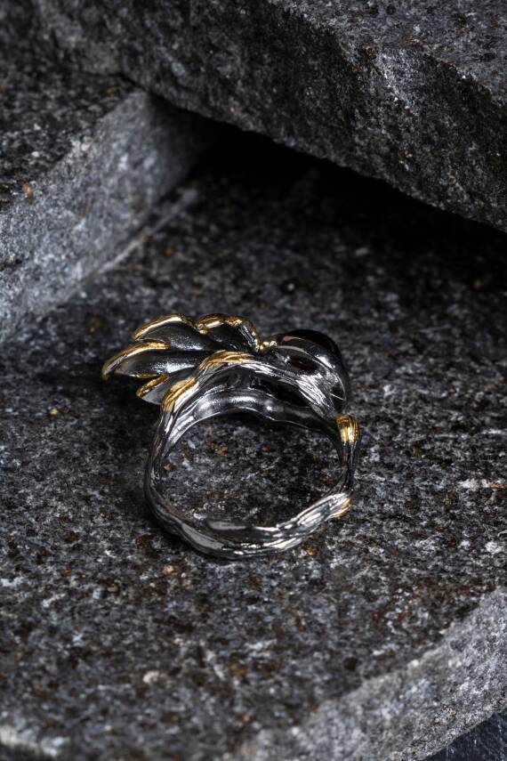 Sertifikalı İridyumlu Granat Lal Özel Tasarım Gümüş Yüzük (SK:001) - 5