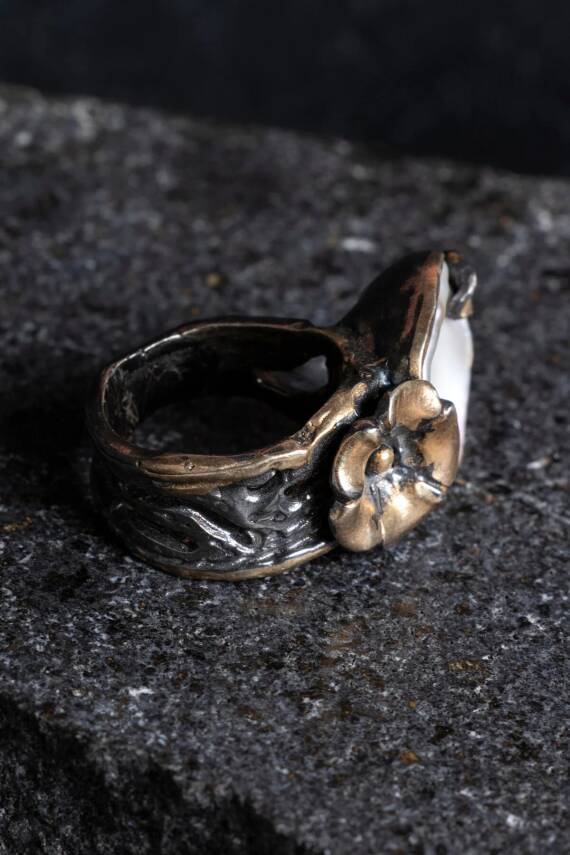 Sertifikalı İridyumlu Gümüş İnci Özel Tasarım Yüzük (Kadın) - 3