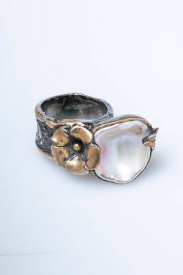 Sertifikalı İridyumlu Gümüş İnci Özel Tasarım Yüzük (Kadın) - 6