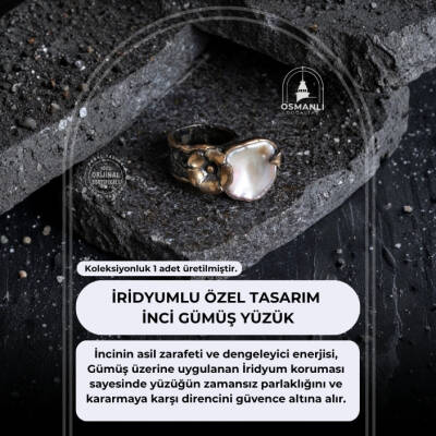 Sertifikalı İridyumlu Gümüş İnci Özel Tasarım Yüzük - 2