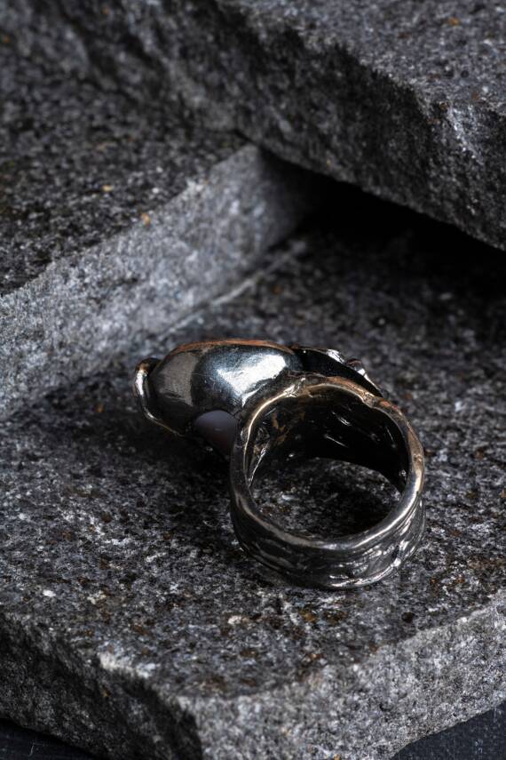 Sertifikalı İridyumlu Gümüş İnci Özel Tasarım Yüzük - 4