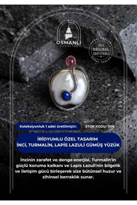 Sertifikalı İridyumlu İnci, Turmalin, Lapis Lazuli Özel Tasarım Gümüş Yüzük (Kadın) (SK:006) - 2
