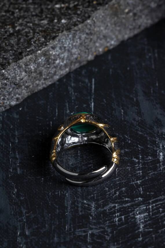 Sertifikalı İridyumlu Malahit Gümüş Özel Tasarım Yüzük (Kadın) - 3