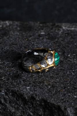 Sertifikalı İridyumlu Malahit Gümüş Özel Tasarım Yüzük (Kadın) - 4