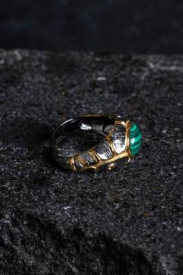 Sertifikalı İridyumlu Malahit Gümüş Özel Tasarım Yüzük - 4