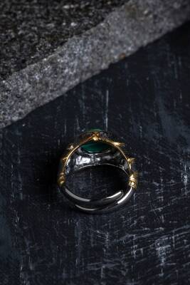 Sertifikalı İridyumlu Malahit Gümüş Özel Tasarım Yüzük - 5