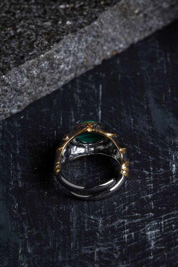 Sertifikalı İridyumlu Malahit Gümüş Özel Tasarım Yüzük - 5