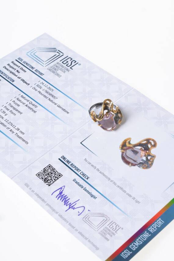 Sertifikalı İridyumlu Özel Tasarım Ametist Gümüş Yüzük (Kadın) - 3