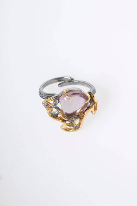 Sertifikalı İridyumlu Özel Tasarım Ametist Gümüş Yüzük (Kadın) - 7