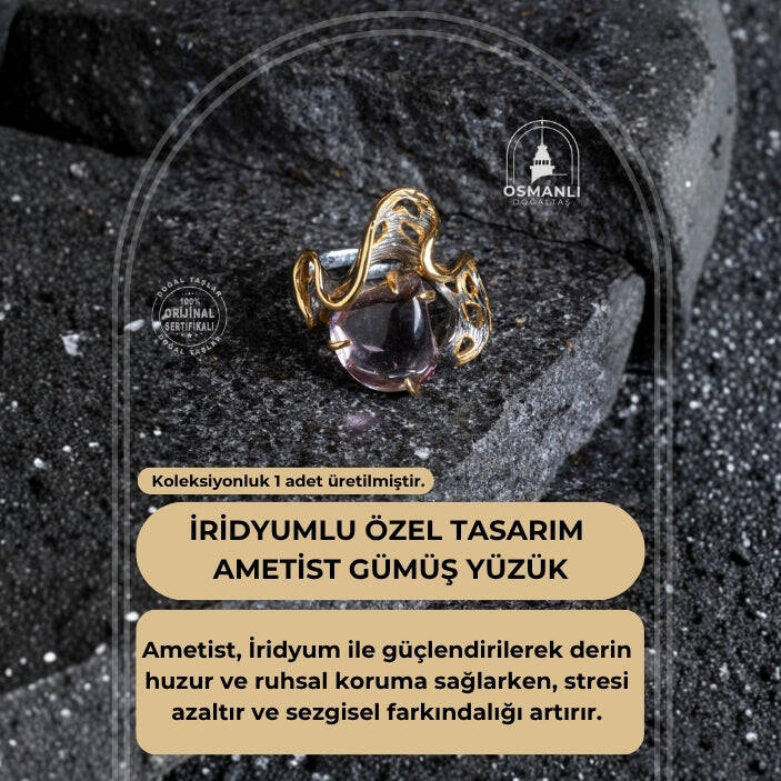 Sertifikalı İridyumlu Özel Tasarım Ametist Gümüş Yüzük - 2