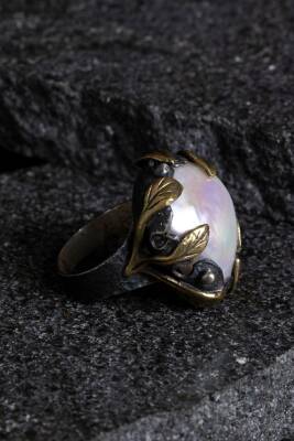 Sertifikalı İridyumlu Özel Tasarım İnci Gümüş Yüzük (Kadın) - 4