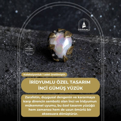 Sertifikalı İridyumlu Özel Tasarım İnci Gümüş Yüzük - 2