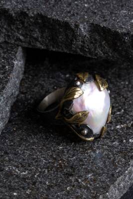 Sertifikalı İridyumlu Özel Tasarım İnci Gümüş Yüzük - 3