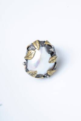 Sertifikalı İridyumlu Özel Tasarım İnci Gümüş Yüzük - 6