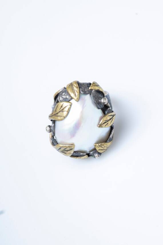 Sertifikalı İridyumlu Özel Tasarım İnci Gümüş Yüzük - 6