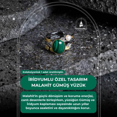 Sertifikalı İridyumlu Özel Tasarım Malahit Gümüş Yüzük - 2