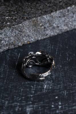 Sertifikalı İridyumlu Özel Tasarım Malahit & İnci Gümüş Yüzük (Kadın) - 4