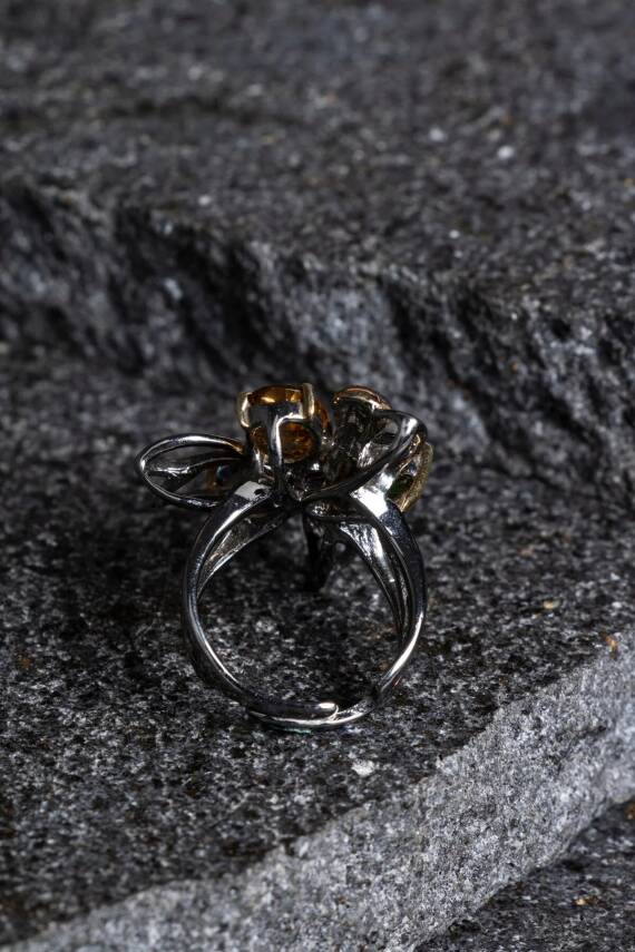 Sertifikalı İridyumlu Zebercet, Akuamarin, Sitrin, Turmalin Gümüş Özel Tasarım Yüzük (Kadın) - 4