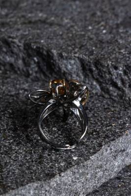 Sertifikalı İridyumlu Zebercet, Akuamarin, Sitrin, Turmalin Gümüş Özel Tasarım Yüzük - 4