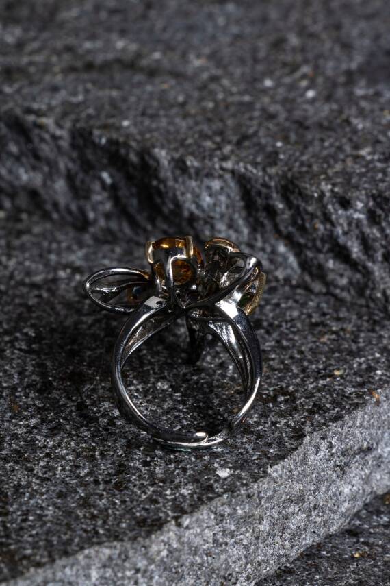 Sertifikalı İridyumlu Zebercet, Akuamarin, Sitrin, Turmalin Gümüş Özel Tasarım Yüzük - 4