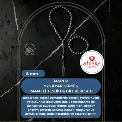 Sertifikalı Jasper 925 Ayar Gümüş 8 mm İmameli Tesbih & Bileklik Seti - Doğal Taş (1)