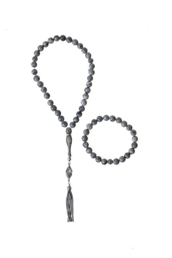 Sertifikalı Jasper 925 Ayar Gümüş 8 mm İmameli Tesbih & Bileklik Seti - 1