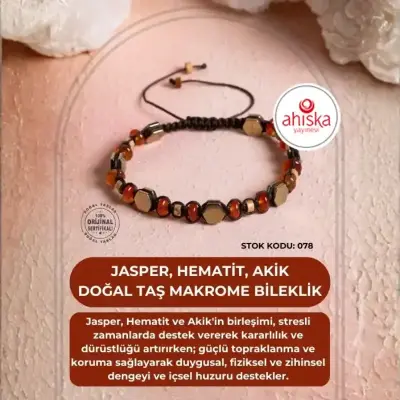 Sertifikalı Jasper, Hematit, Akik Doğal Taş Makrome Bileklik (SK078) - 1