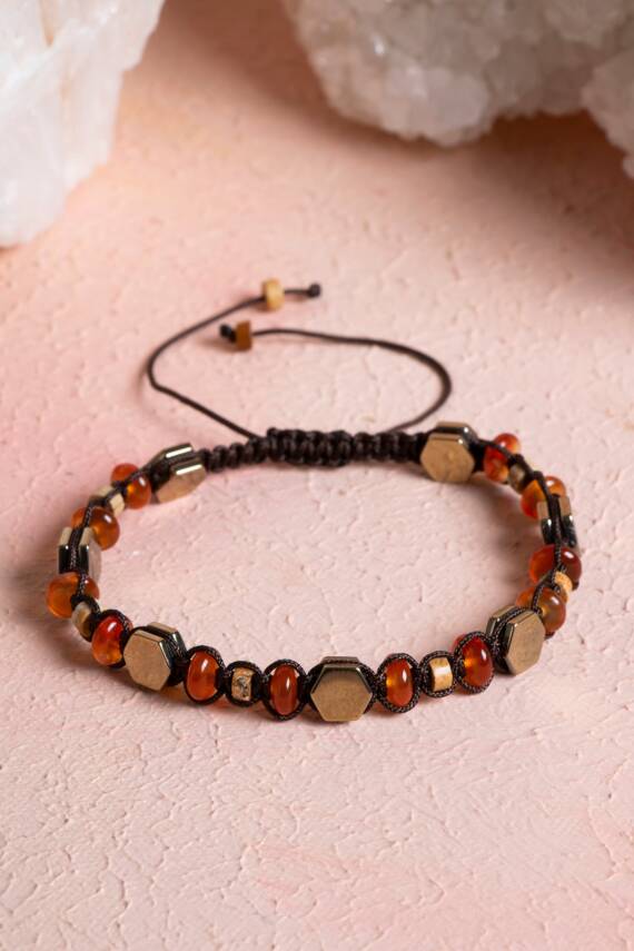 Sertifikalı Jasper, Hematit, Akik Doğal Taş Makrome Bileklik (SK:078) - 1