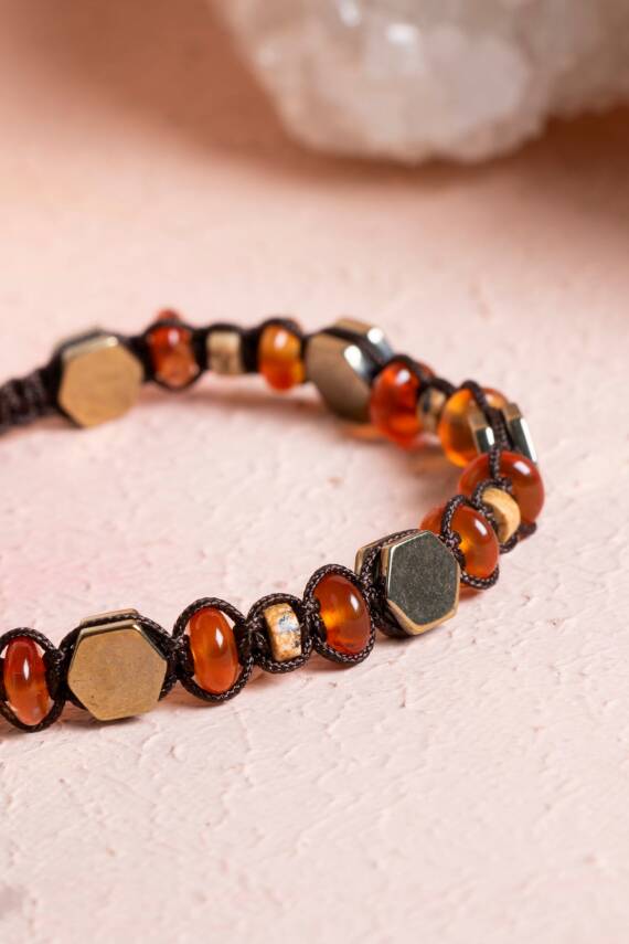 Sertifikalı Jasper, Hematit, Akik Doğal Taş Makrome Bileklik (SK:078) - 3